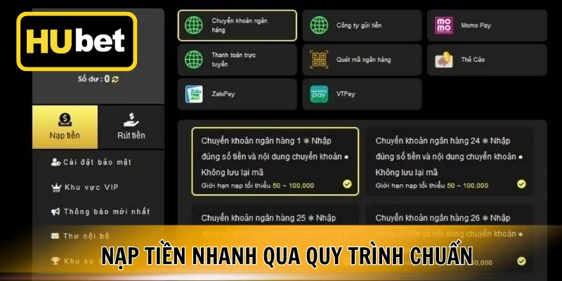 Nạp tiền nhanh qua quy trình chuẩn